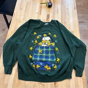 Vintage Snoopy Woodstocks Green XL Sweatshirt Tultex Peanuts Made In USA